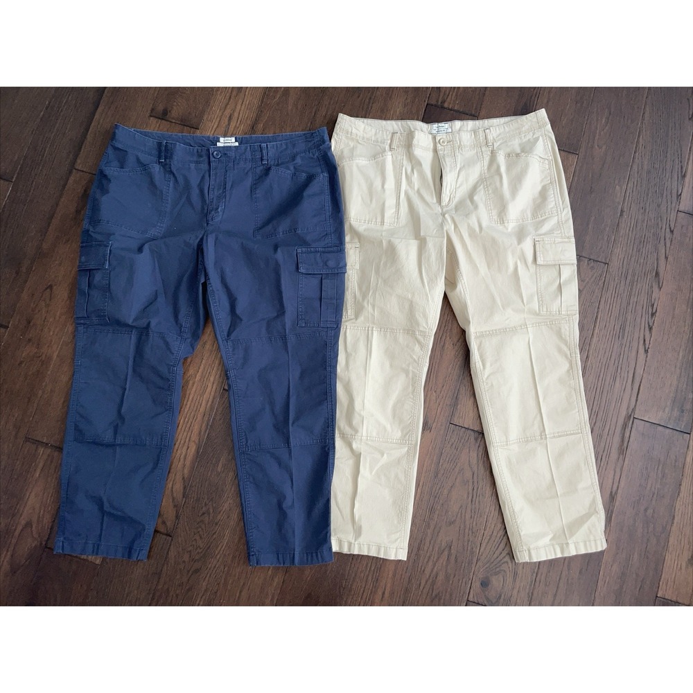 LL Bean Favorite Fit Size 20 Petite Beige/Navy Lot Of 2